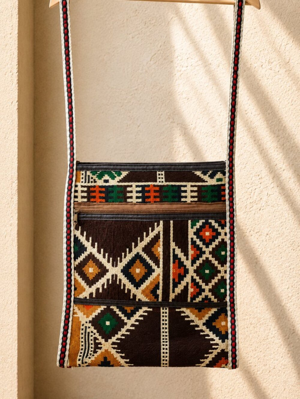 Traditional Saudi Sadu Woven Geometric Crossbody Bag Boho Messenger